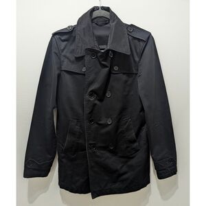 STILE BENETTON Black Double Breasted Cotton Trench Coat Men's Size 46
